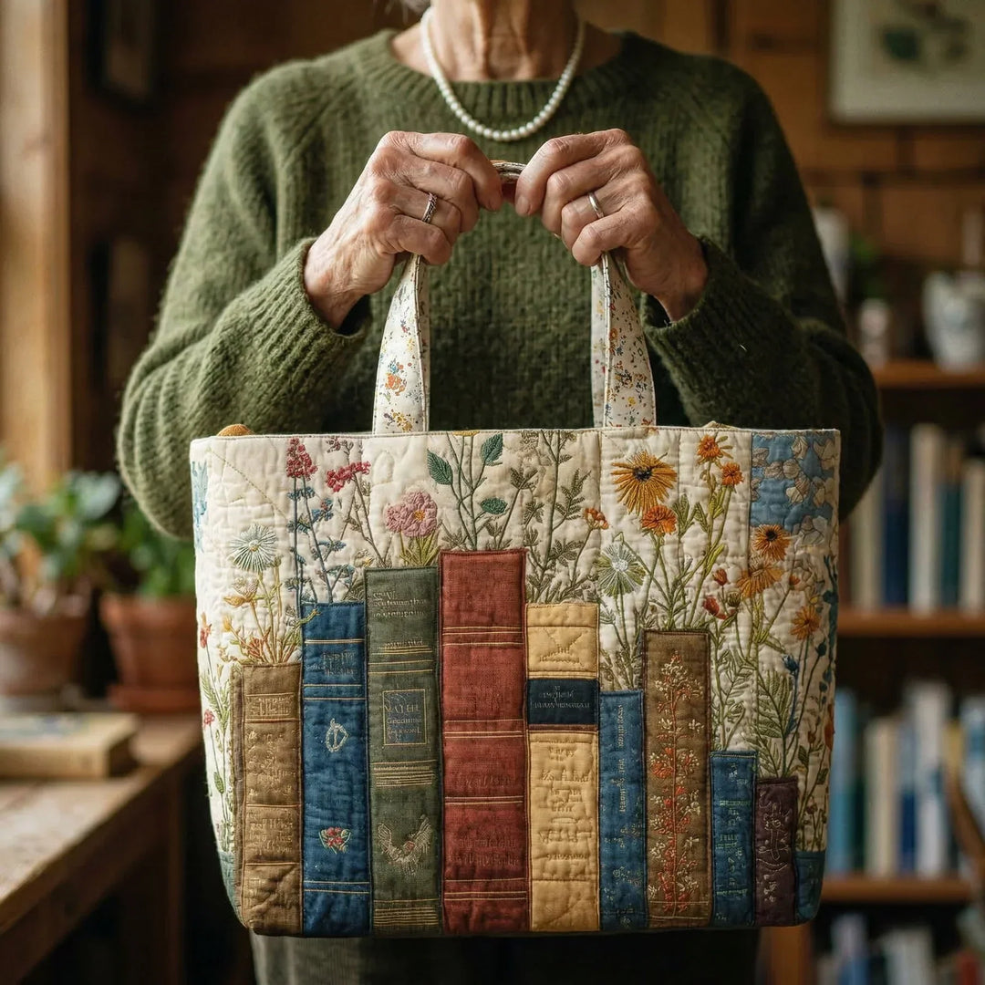 Bolso Acolchado Artesanal - Libros y Flores