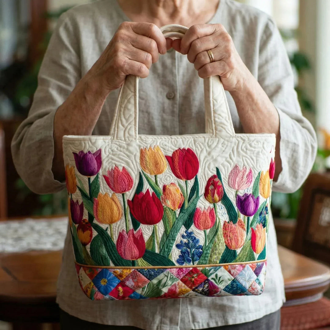 Bolso Tote Acolchado - Jardín de Tulipanes