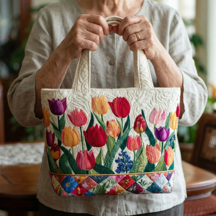 Bolso Tote Acolchado - Jardín de Tulipanes